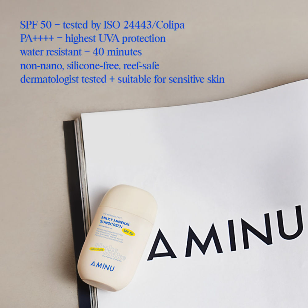 Milky Mineral Sunscreen SPF 50 PA++++, Zinc Oxide, No White Cast, Ultra-Fluid, Water Resistant