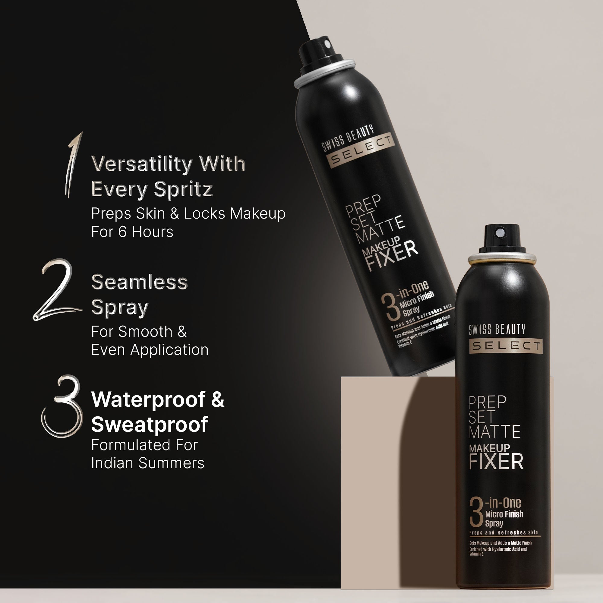 Select Prep Set Matte 3 In 1 Micro Finish Spray Enriched With Hyaluronic Acid and Vitamin E