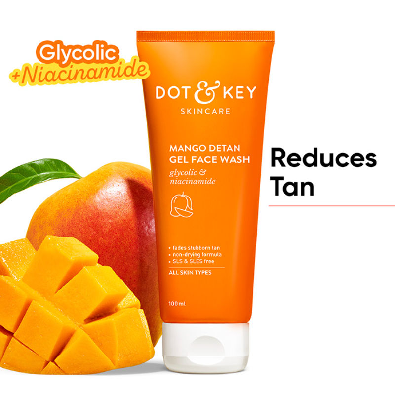 Mango Detan Gel Gel Face Wash, With Alpha-Arbutin & Niacinamide, Reduces Stubborn Tan