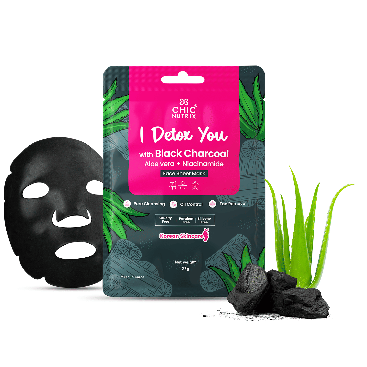 Korean Black Charcoal + Aloe Vera + Niacinamide Sheet Mask