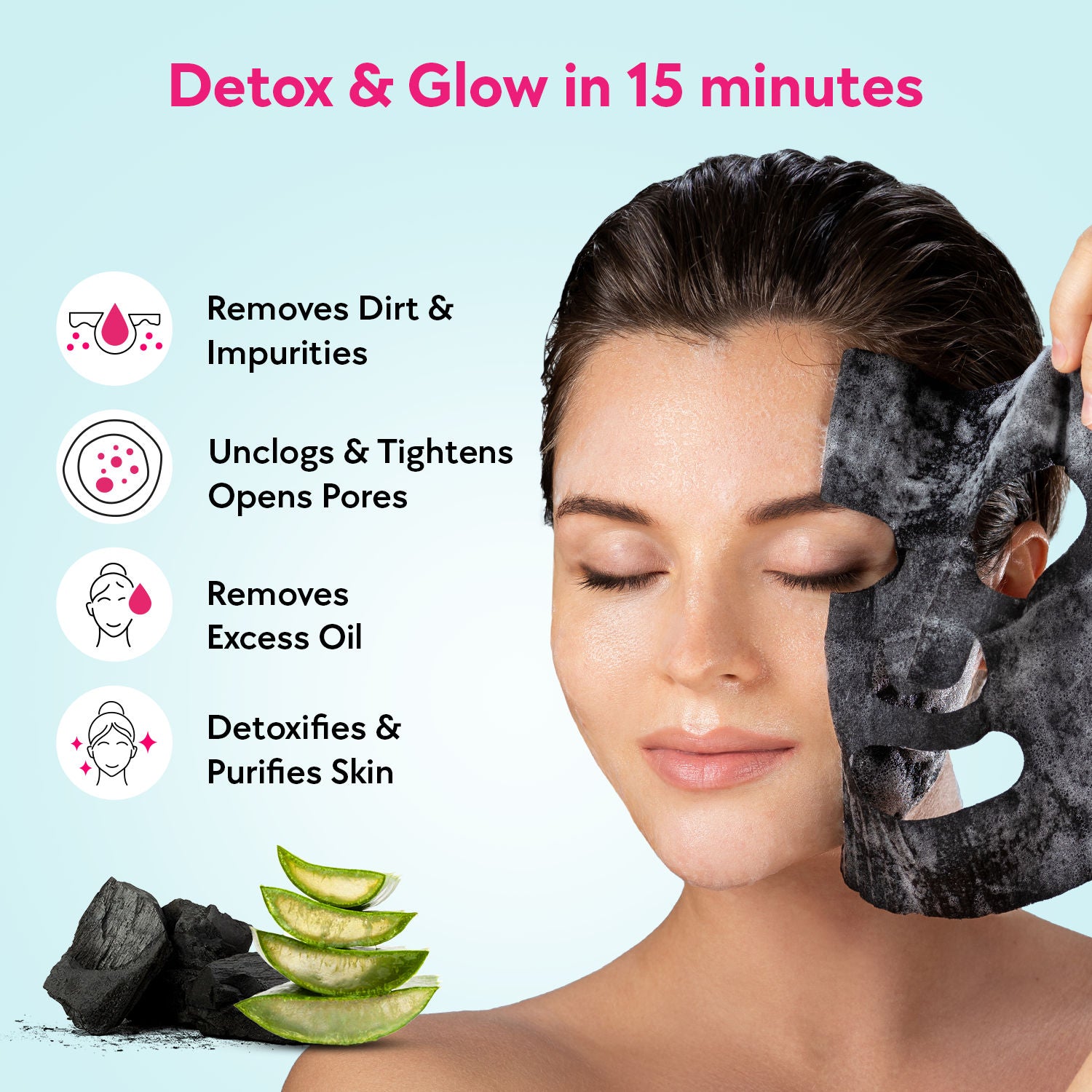 Korean Black Charcoal + Aloe Vera + Niacinamide Sheet Mask