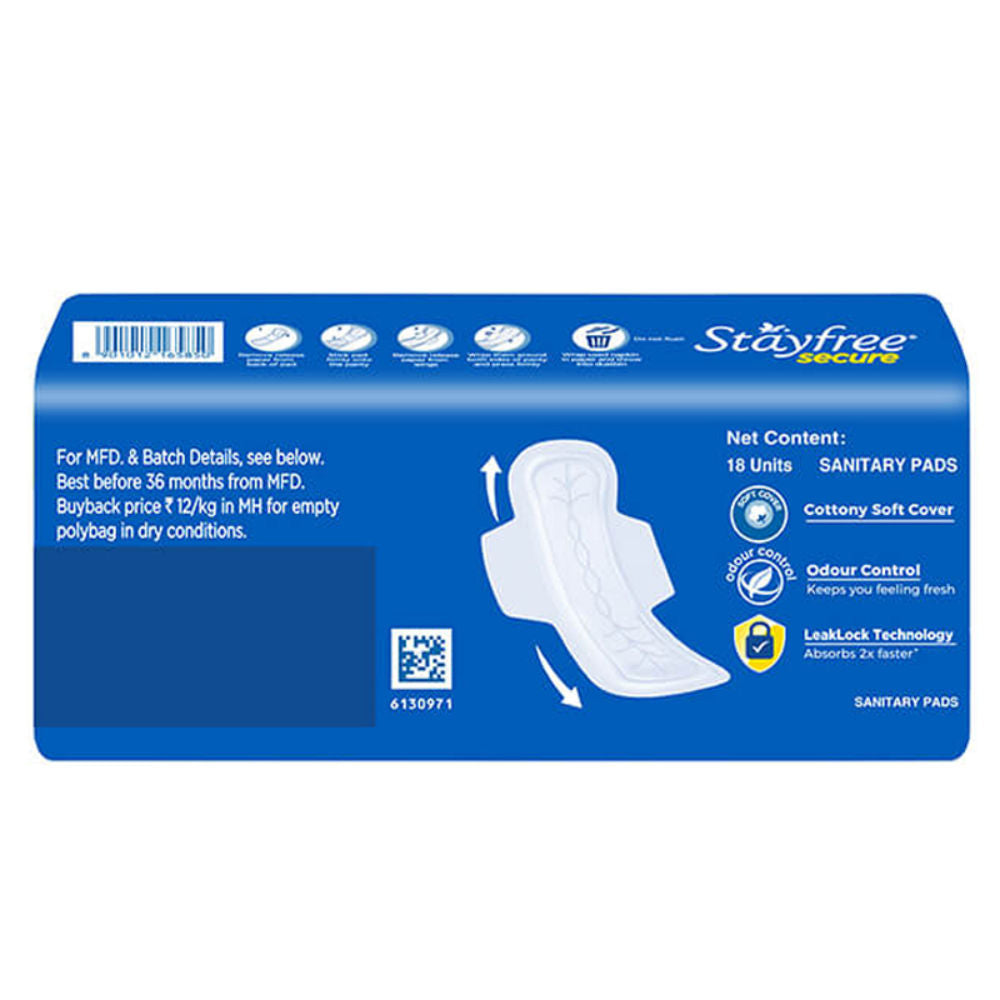 Secure Regular Sanitary Pads with Cottony Soft Cover with wings - 18 Pads
