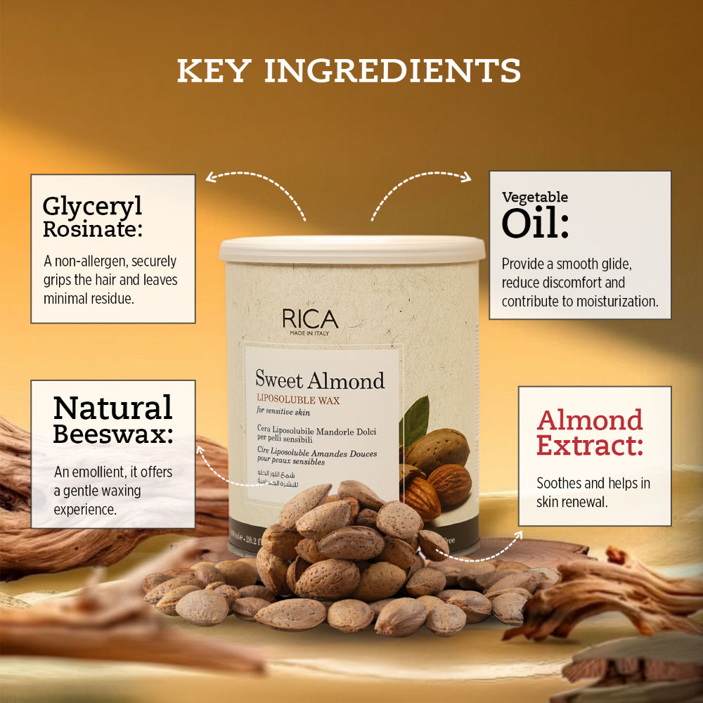 Almond Liposoluble Wax For Sensitive Skin With Glyceryl Rosinate & Natural Beeswax
