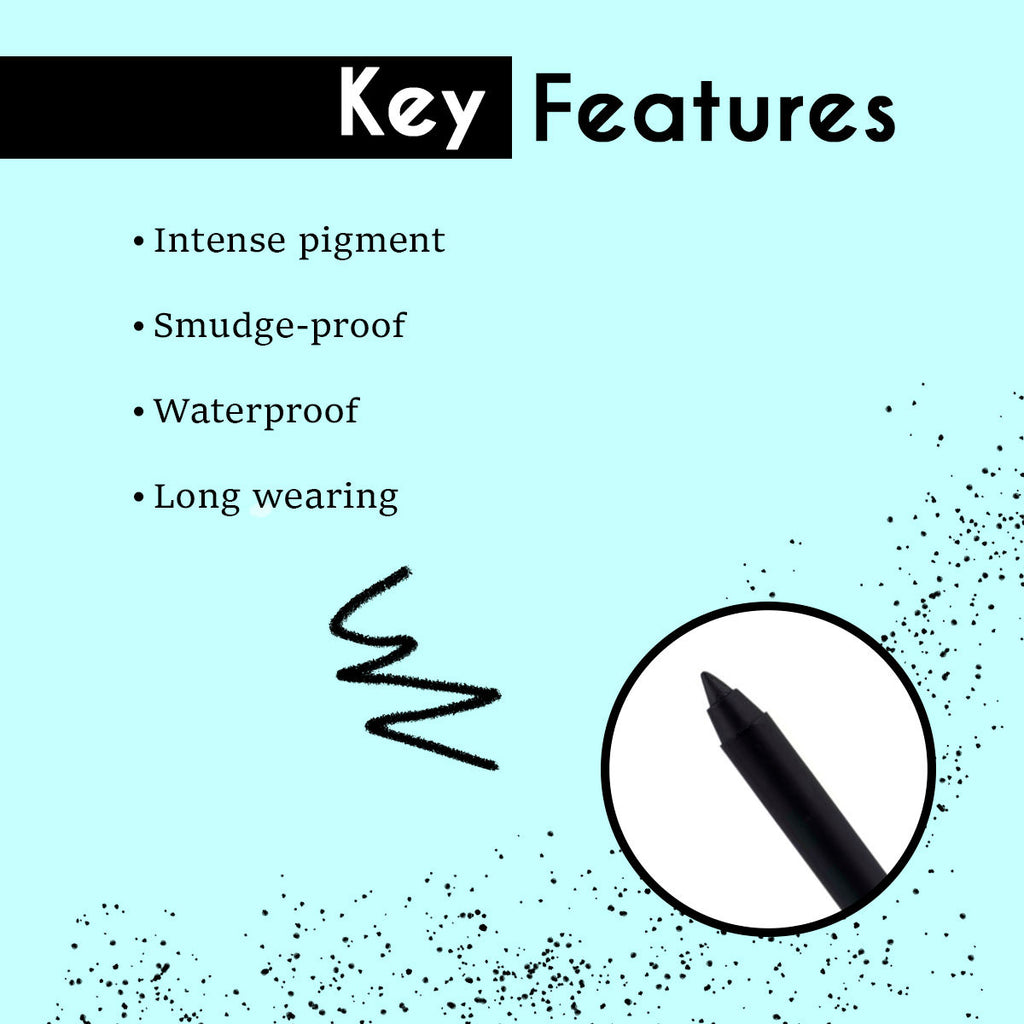 Single Stroke Super Glide 24 Hours Water Proof Smudge Proof Eyeliner Kohl Kajal - Jet Black