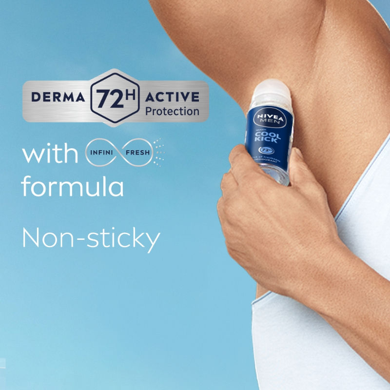 Men Deodorant Roll On, Cool Kick, 48h Long lasting Freshness