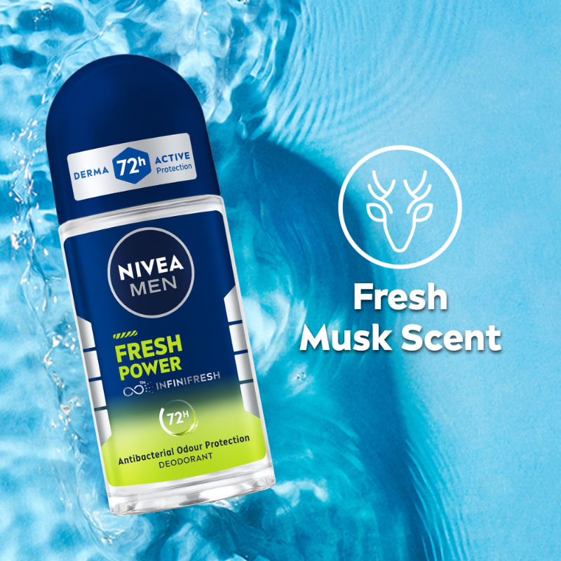 MEN Deodorant Roll On- Fresh Power- 72h Long lasting Freshness with Fresh Musk Scent