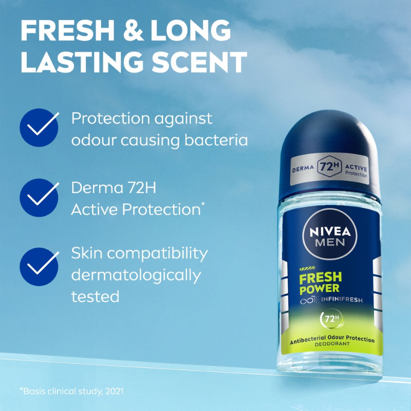 MEN Deodorant Roll On- Fresh Power- 72h Long lasting Freshness with Fresh Musk Scent