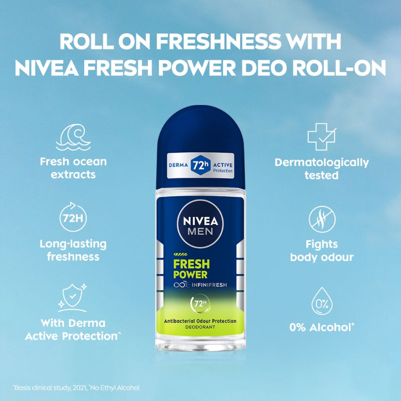 MEN Deodorant Roll On- Fresh Power- 72h Long lasting Freshness with Fresh Musk Scent