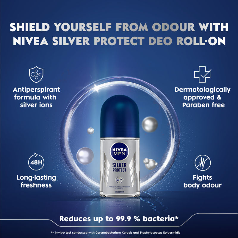 Men Deodorant Roll On - Silver Protect - Antibacterial Odour Protection For 72H Freshness