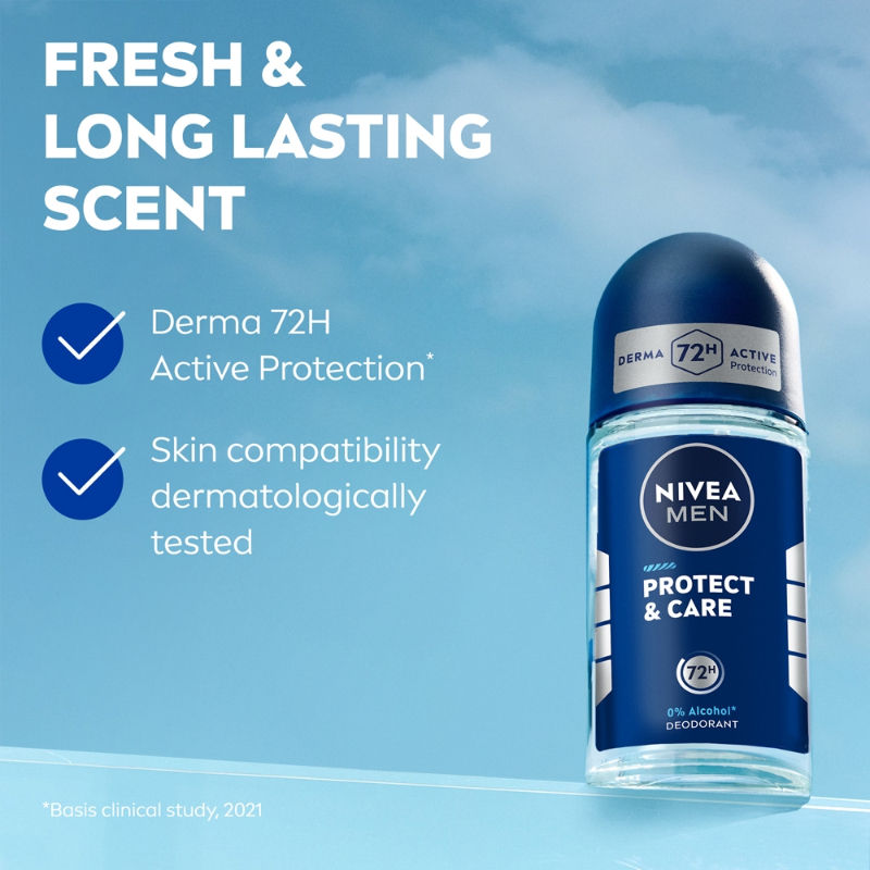 MEN Deodorant Roll On, Protect & Care, No Skin Irritation & 48h Freshness