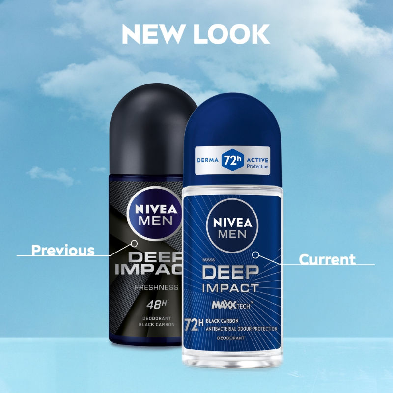 Men Deodorant Roll On Deep Impact Maxx Tech Freshness Black Carbon 72H Anti Perspirant Freshness