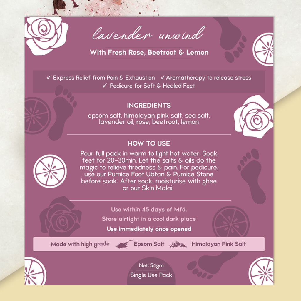 Lavender Therapeutic Foot Salt with Rose, Beetroot & Lemon Spa, Pain Relief & Aromatherapy