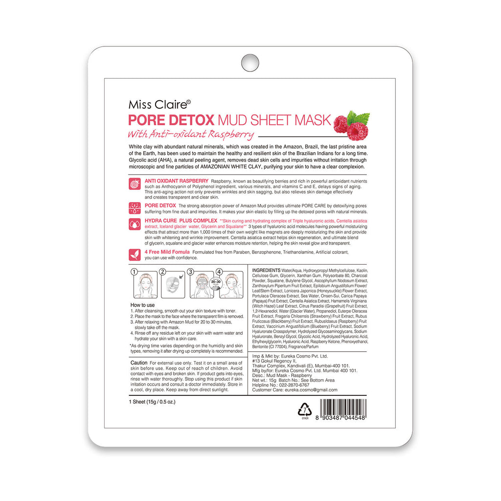 Pore Detox Mud Sheet Mask With Anti Oxidant Raspberry