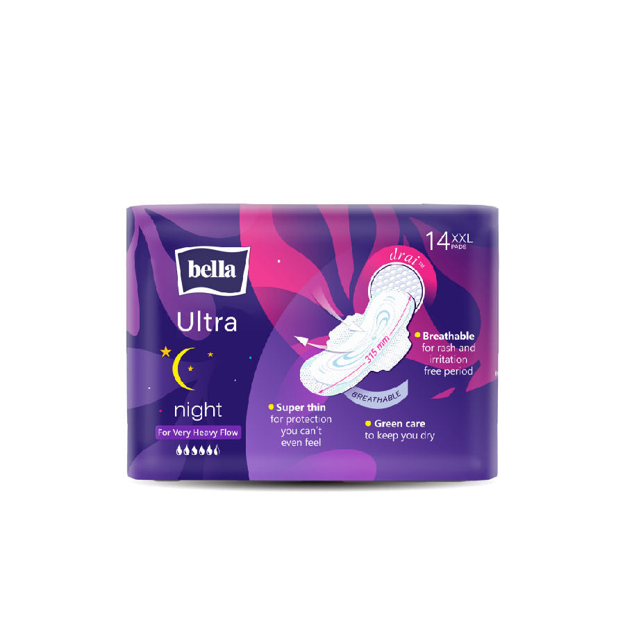 Ultra Thin Night Drai Sanitary Pads, Breathable & Suitable for Very Heavy Flow (14Pcs)