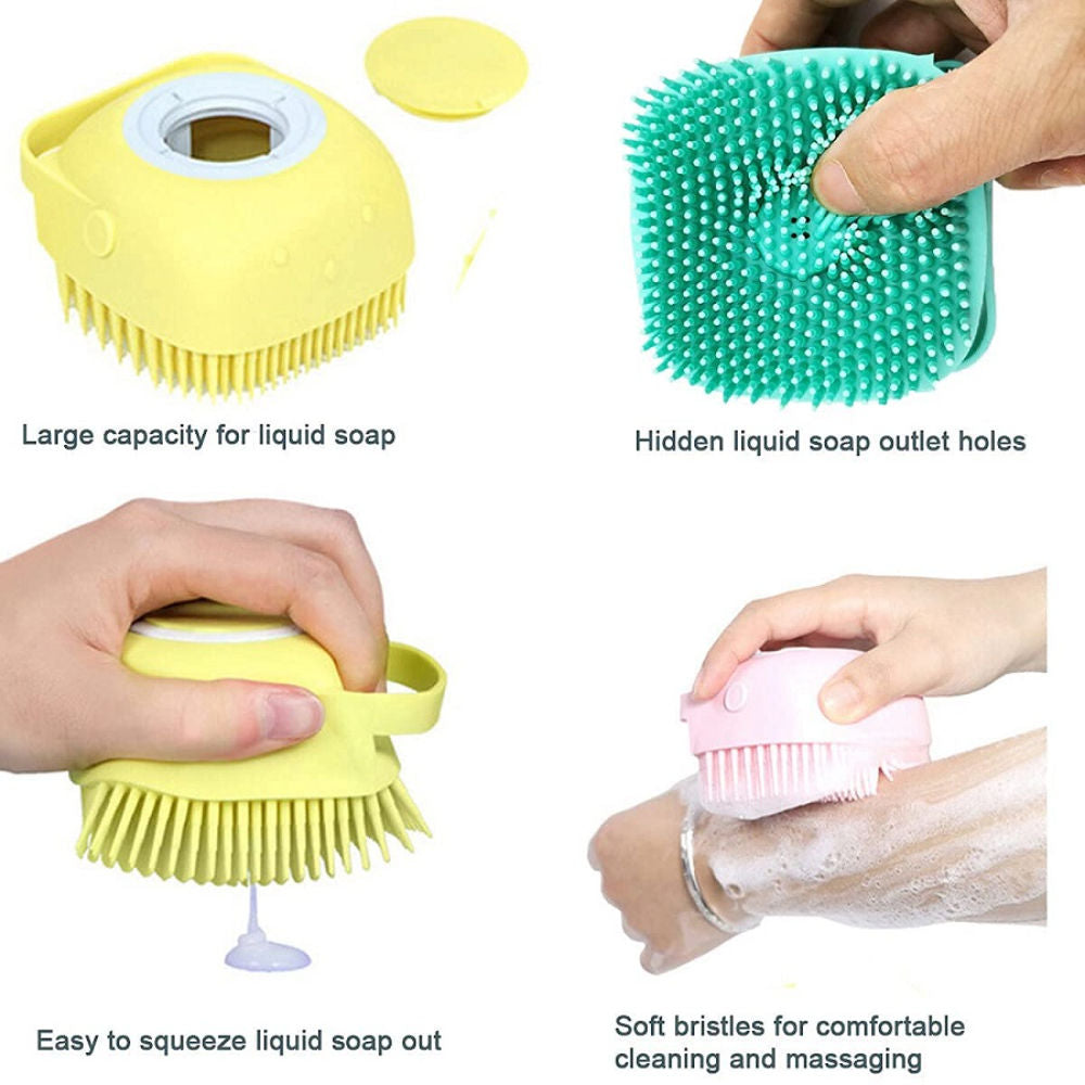 Silicone Shower Scrubber Exfoliating Bath Brush With Soap Dispenser Mix Color