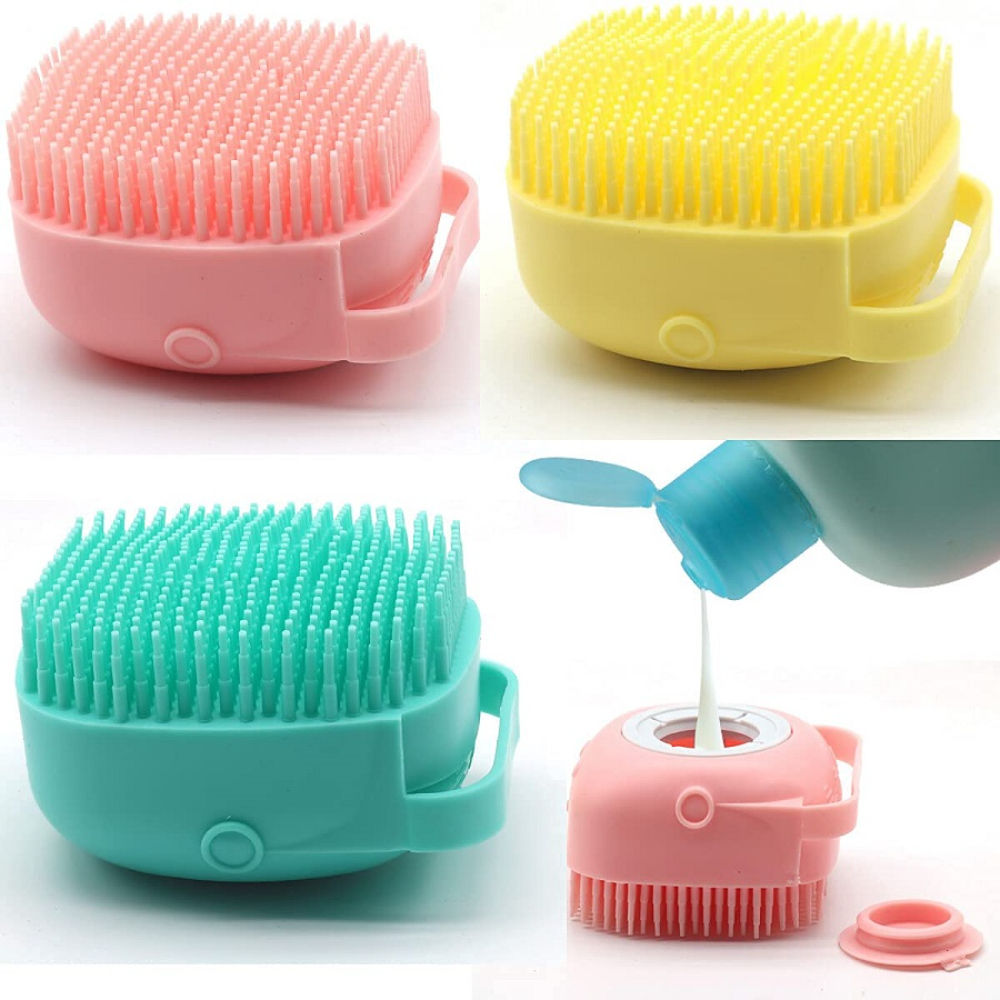 Silicone Shower Scrubber Exfoliating Bath Brush With Soap Dispenser Mix Color