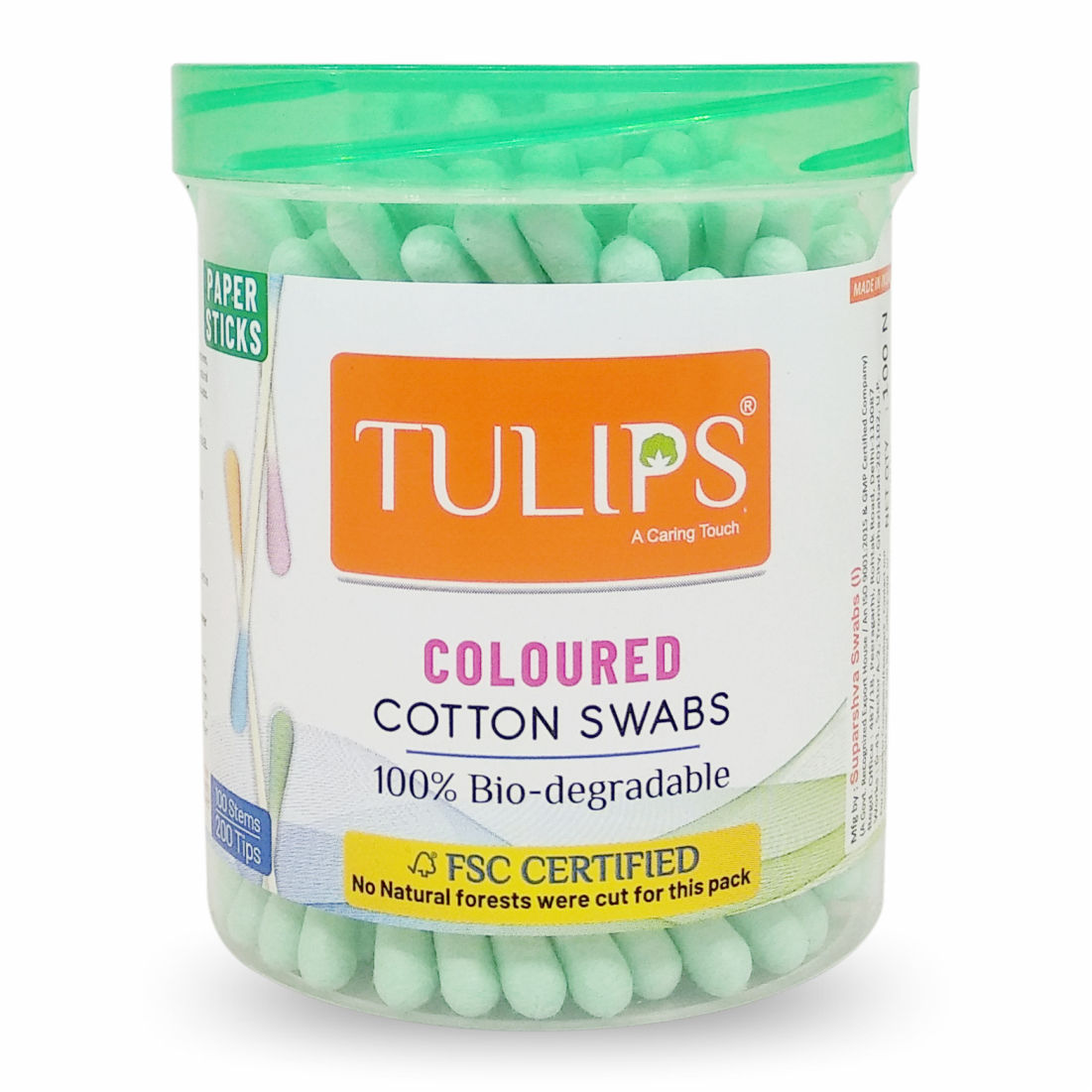 Cotton Ear Buds (100 Stciks In A Jar) Made With White Paper Stick In Multi Color Pack